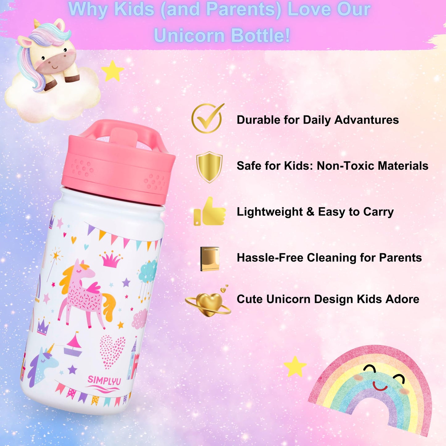 Garrafas de água unicórnio (princesa unicórnio)