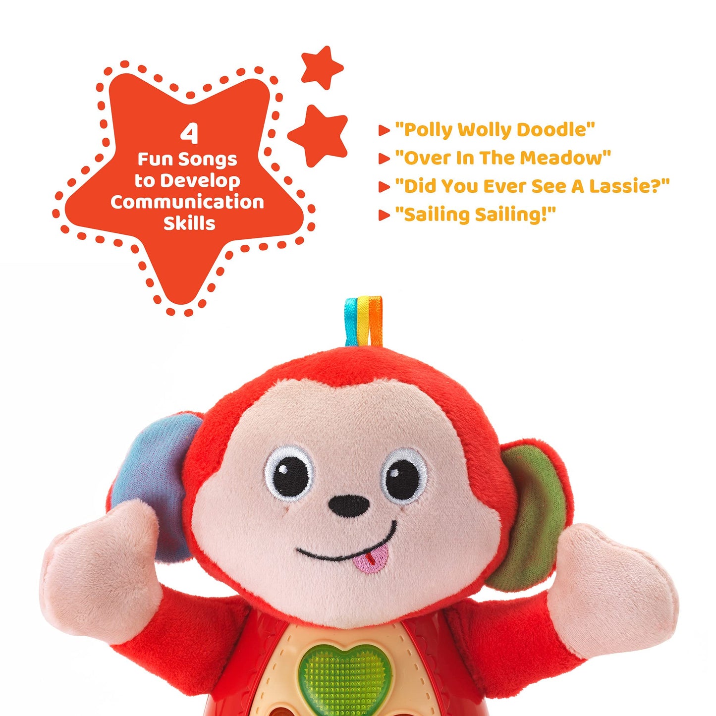 KiddoLab Peluche musical de mono – Animal de peluche suave