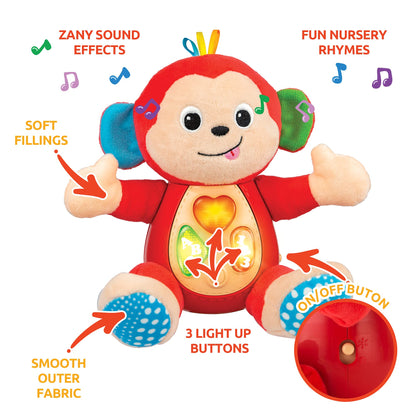 KiddoLab Peluche musical de mono – Animal de peluche suave