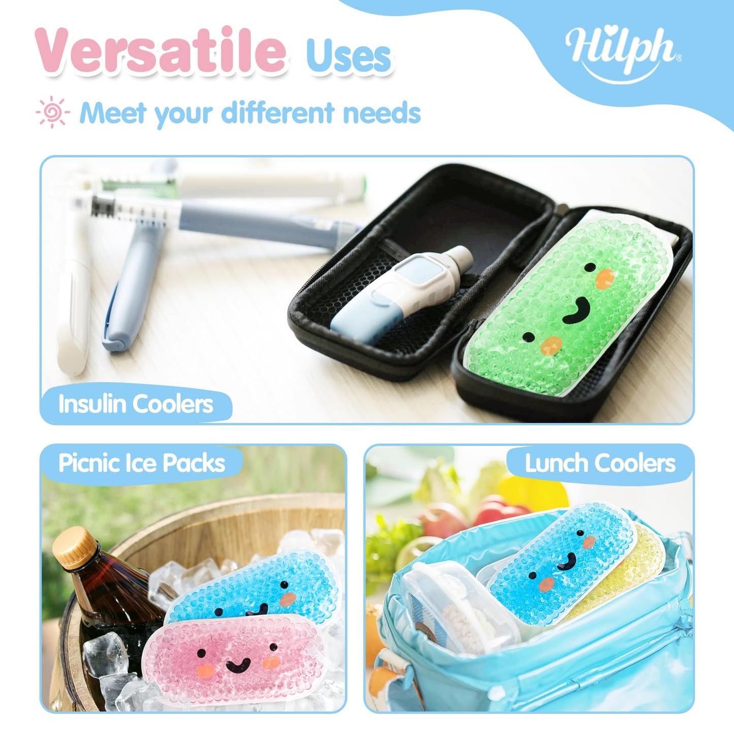 Hilph Paquetes de hielo para niños Boo Boos, bolsas de hielo reutilizables para niños y lesiones de bebés