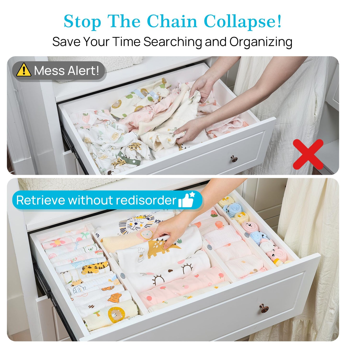 Vtopmart Separadores de cajones para ropa, paquete de 8, ajustables de 4 pulgadas de alto