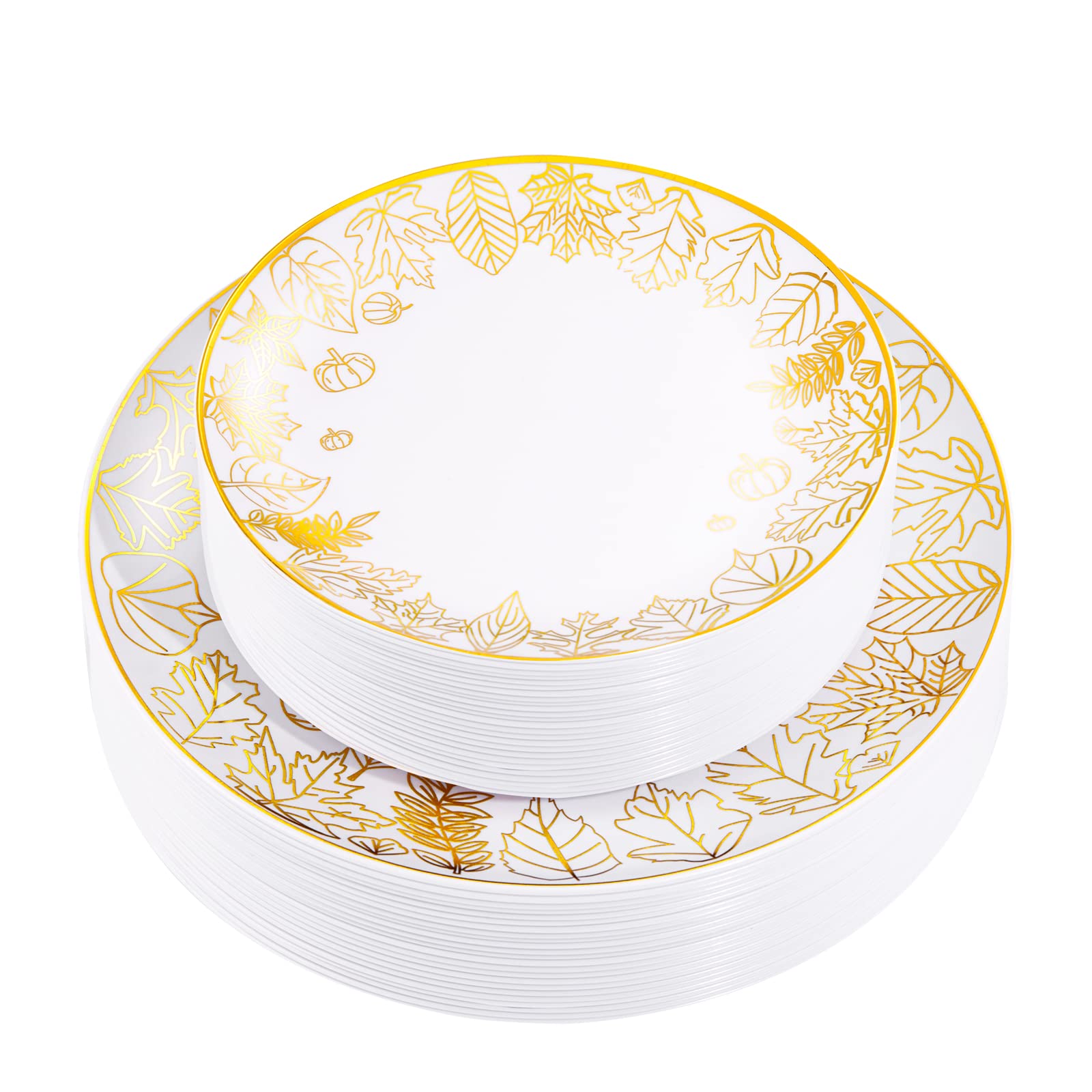 LIYH 60 platos de plástico dorados, platos de plástico de Acción de Gracias, 30 platos de plástico de 10.25 pulgadas, 30 platos de postre de 7.5 pulgadas