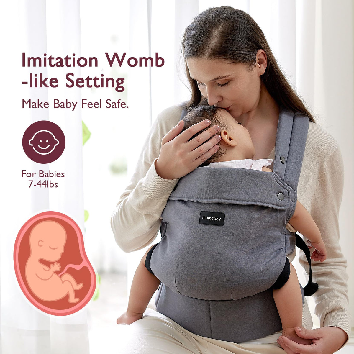 Momcozy portabebés ergonómico, acogedor y ligero para 7-44 libras