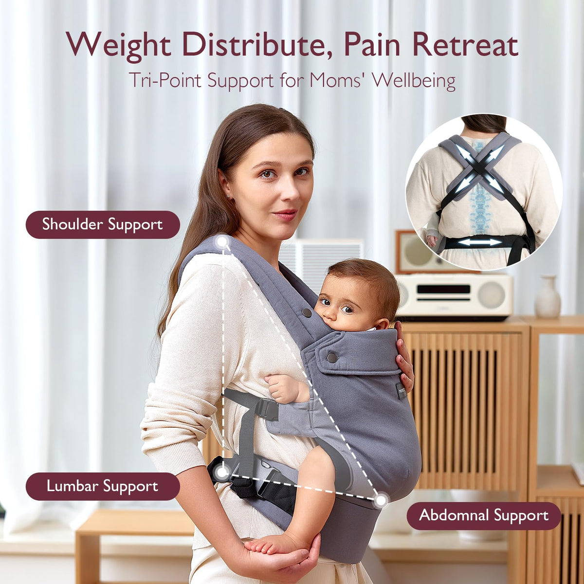 Momcozy portabebés ergonómico, acogedor y ligero para 7-44 libras