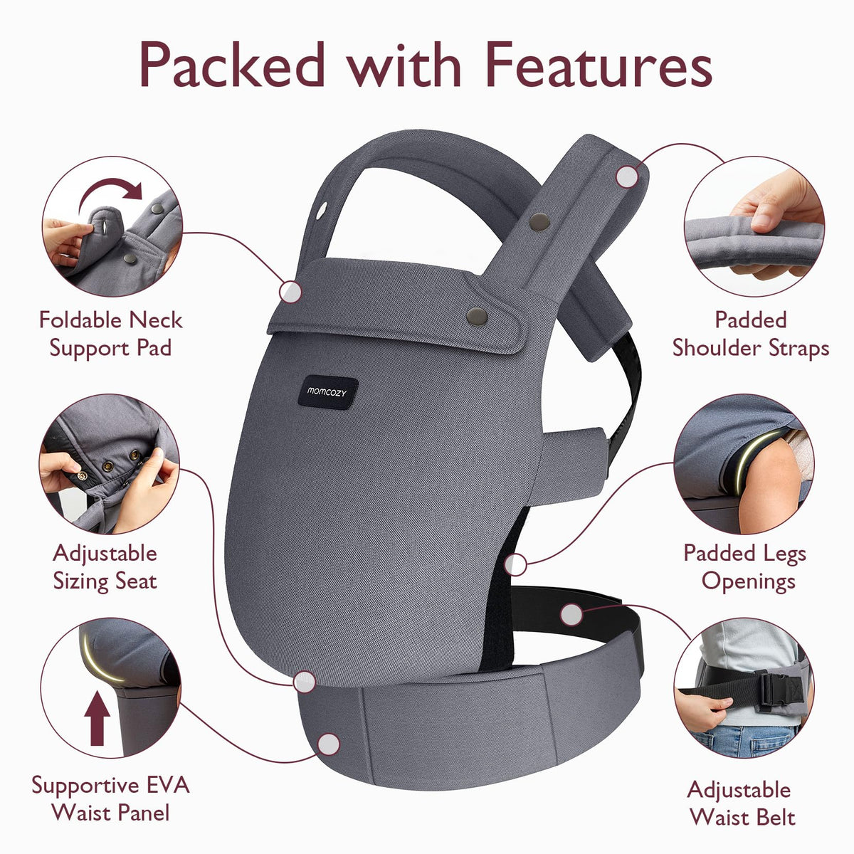 Momcozy portabebés ergonómico, acogedor y ligero para 7-44 libras