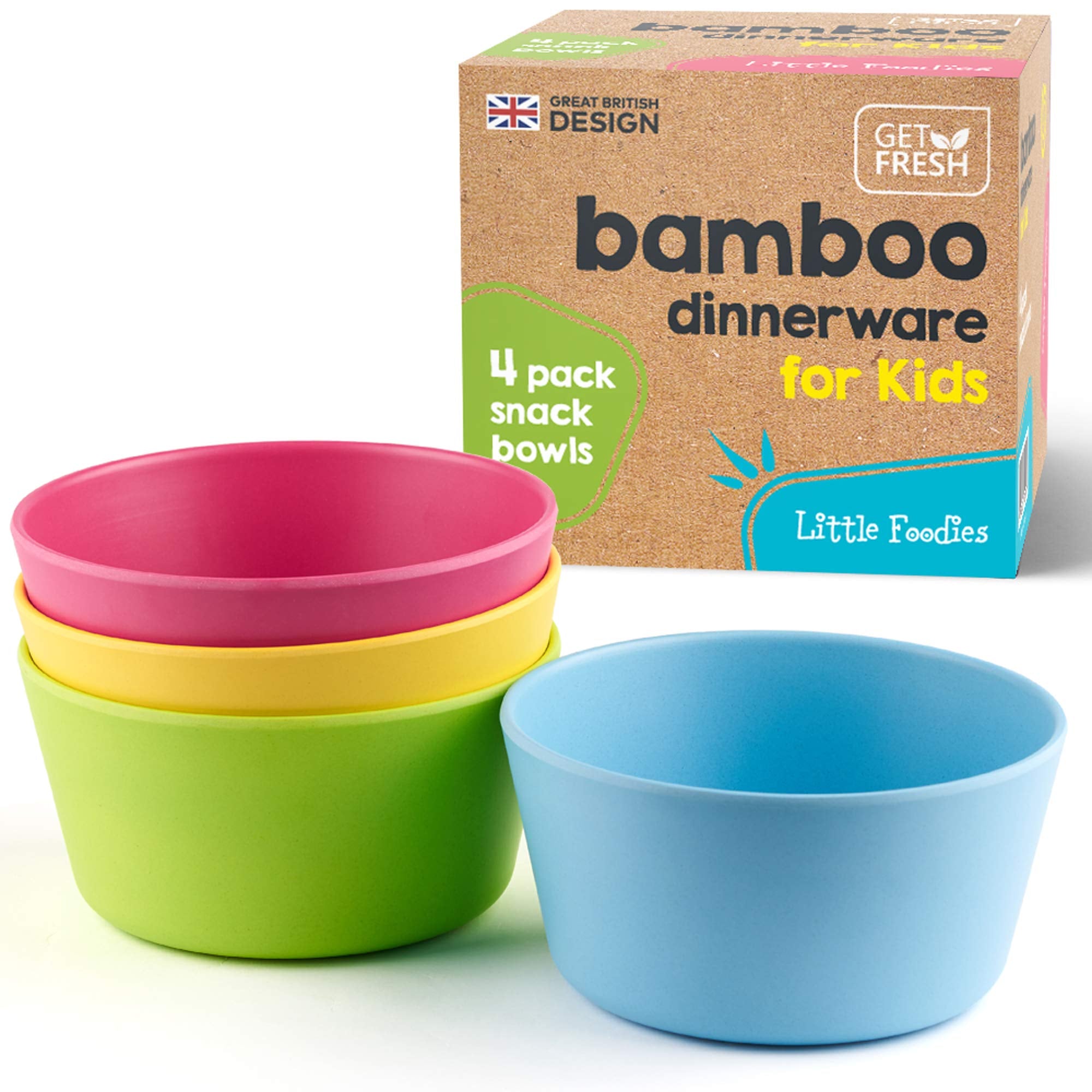 GET FRESH Tazones de bambú para refrigerios para niños, juego de 4 tazones