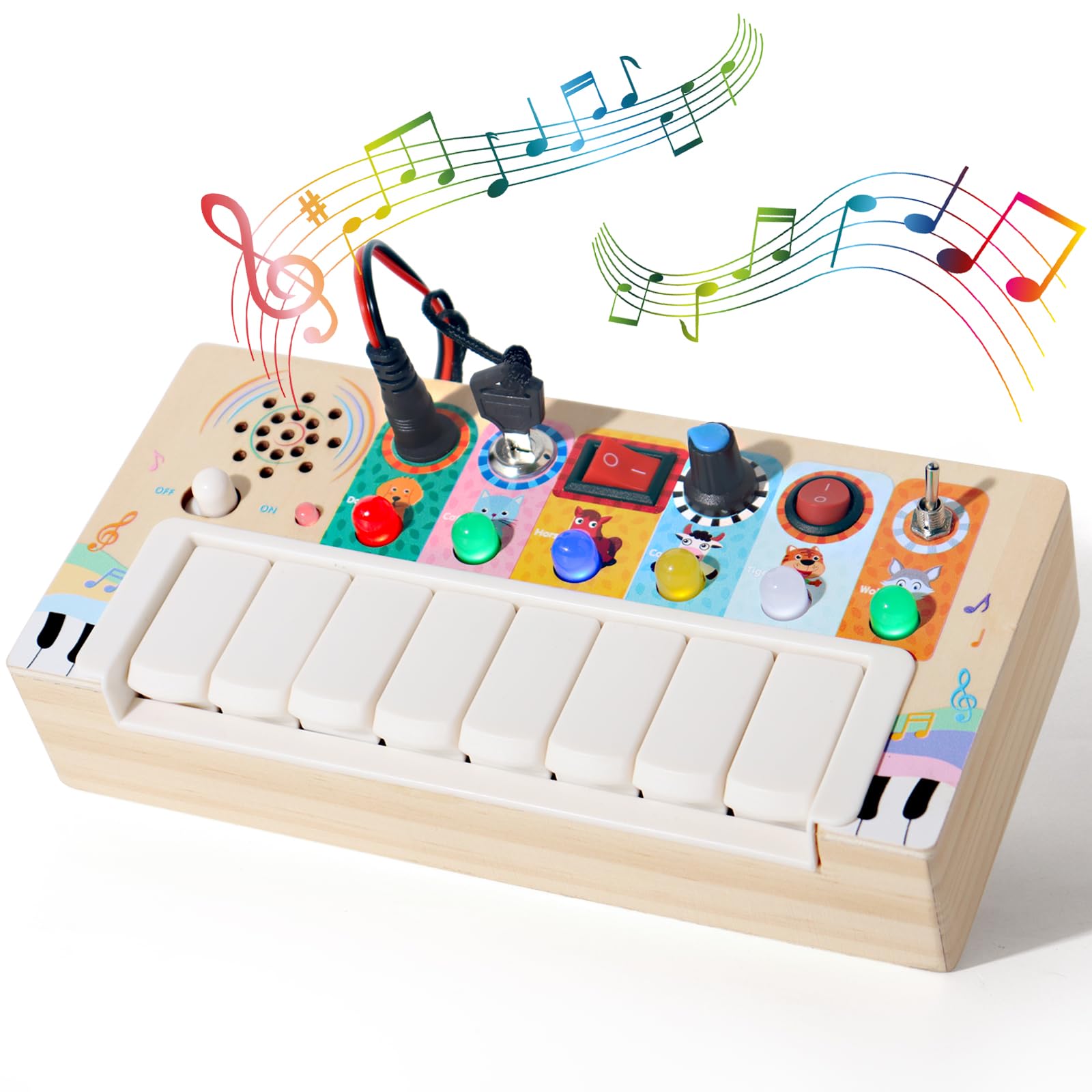 Busy Board - Juguetes Montessori, juguete musical de madera con xilófono mágico para bebés con luces