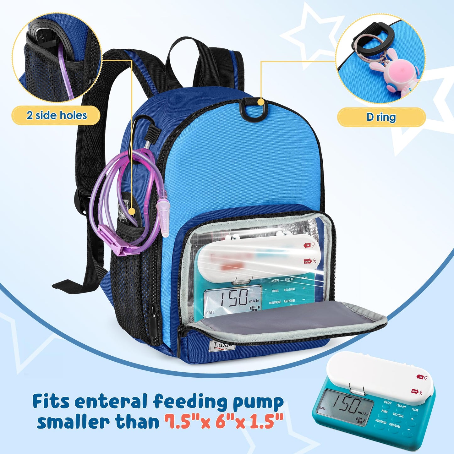 LUXJA Mochila para Tubo de Alimentación Compatible con Bolsa de 500ml y Bomba de Alimentación Entera