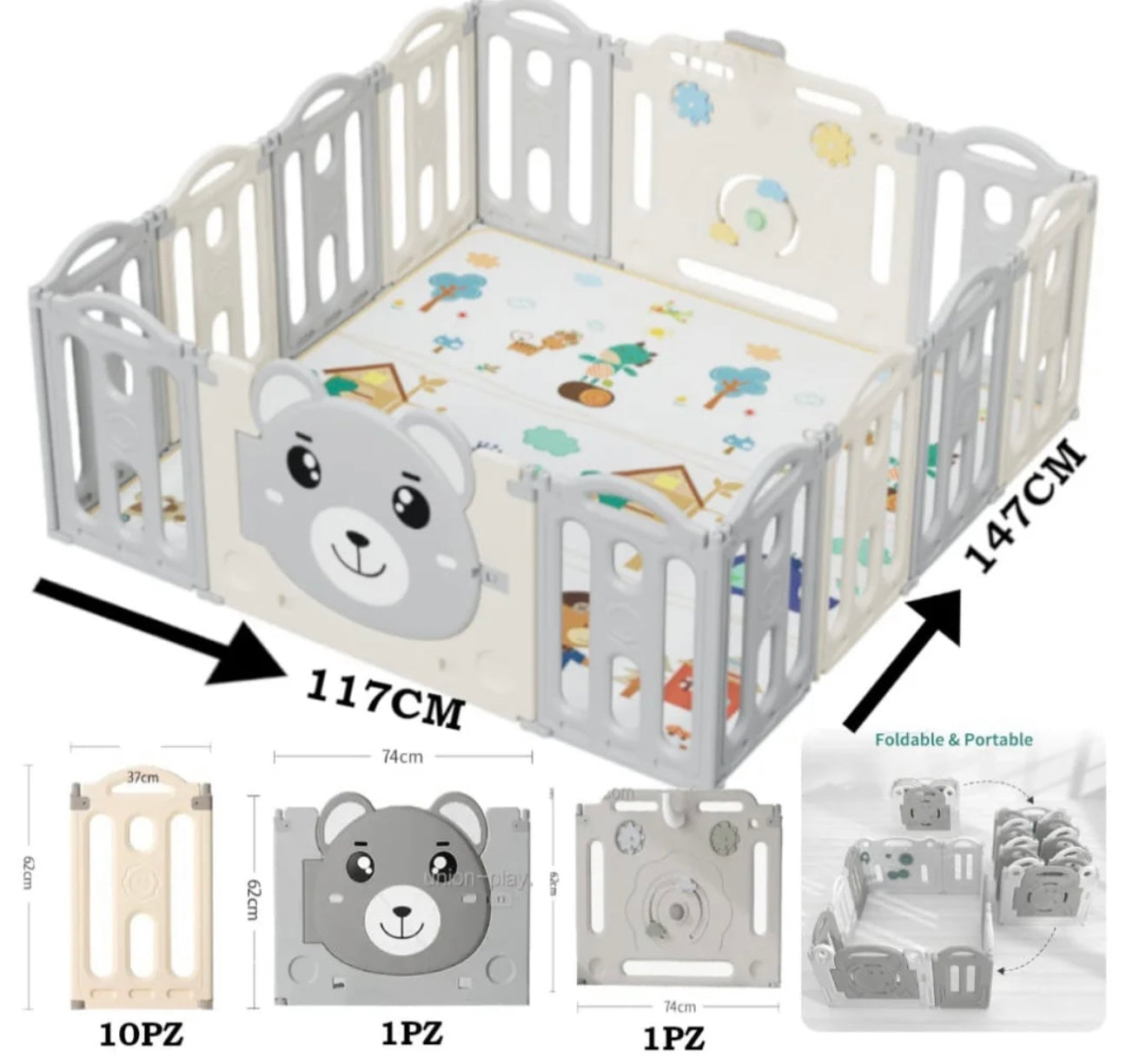 Corral plástico para bebe 147 cms por 117 cms no incluye alfombra