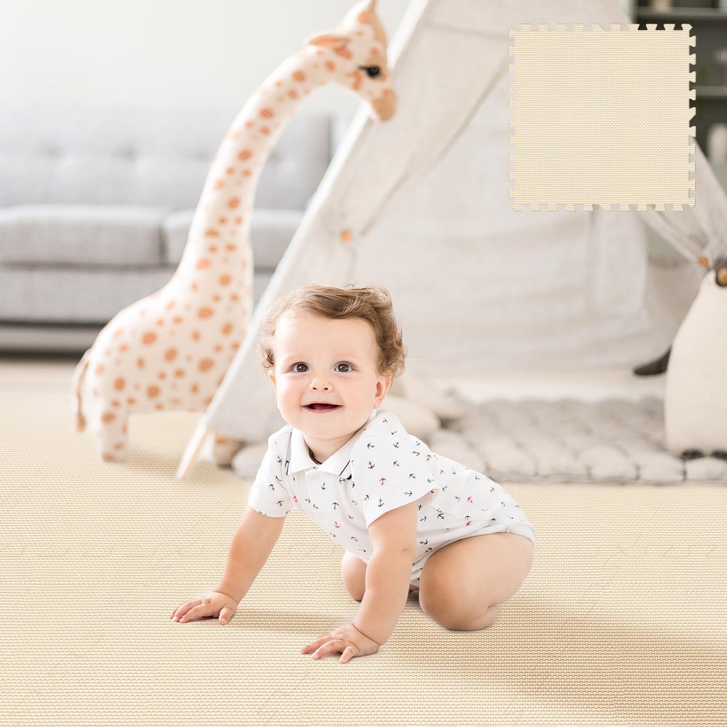 Tapete de juego de espuma para bebé, blanco, azul y verde, 18pcs 30x30cm