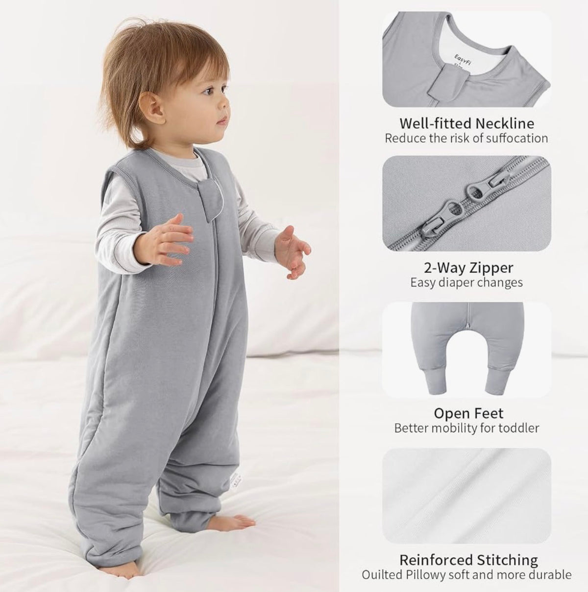 Easyfi saco de dormir con pies de rayón de bambú (6-12 meses, 0,5 TOG)