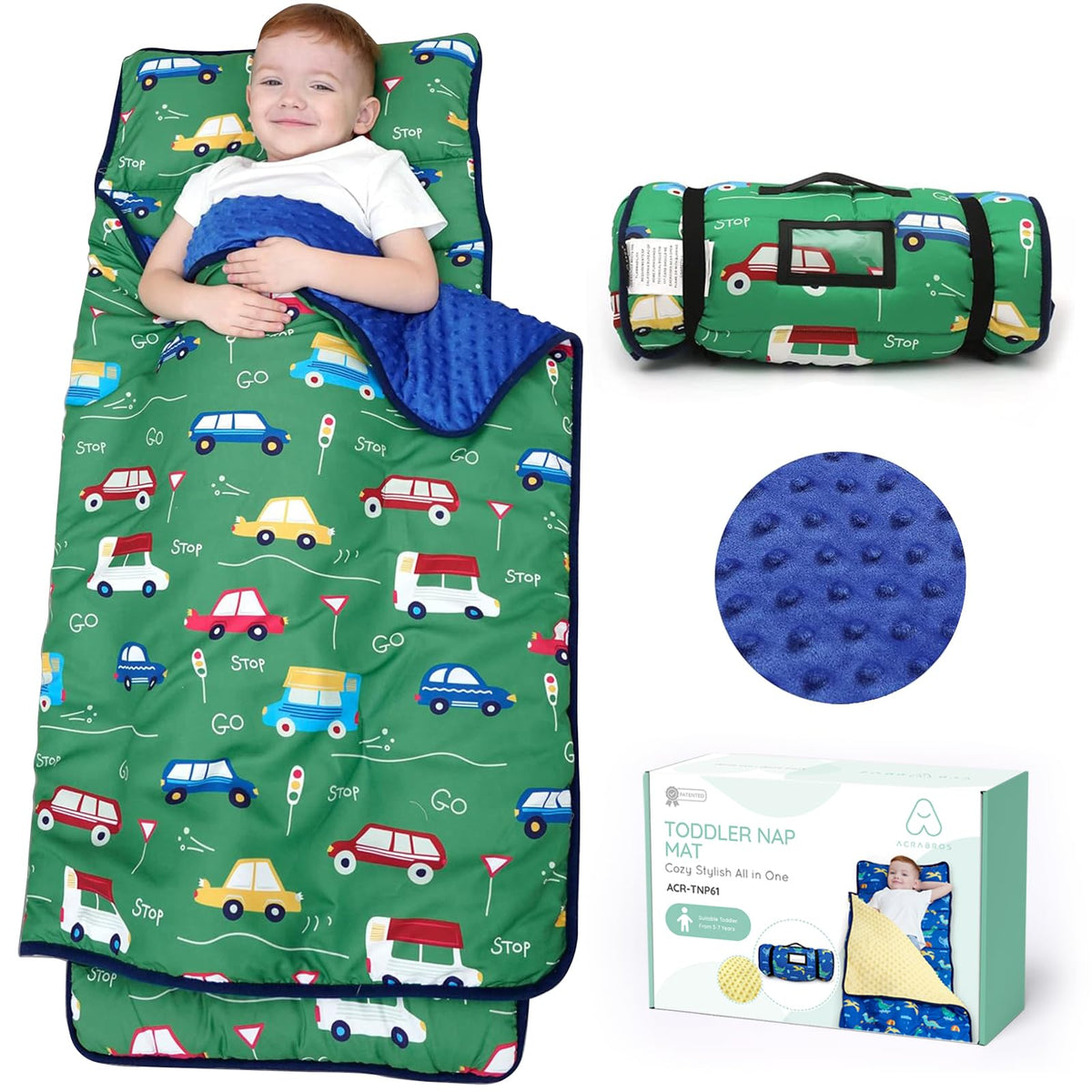 ACRABROS Tapete para siesta para niños pequeños con almohada y manta