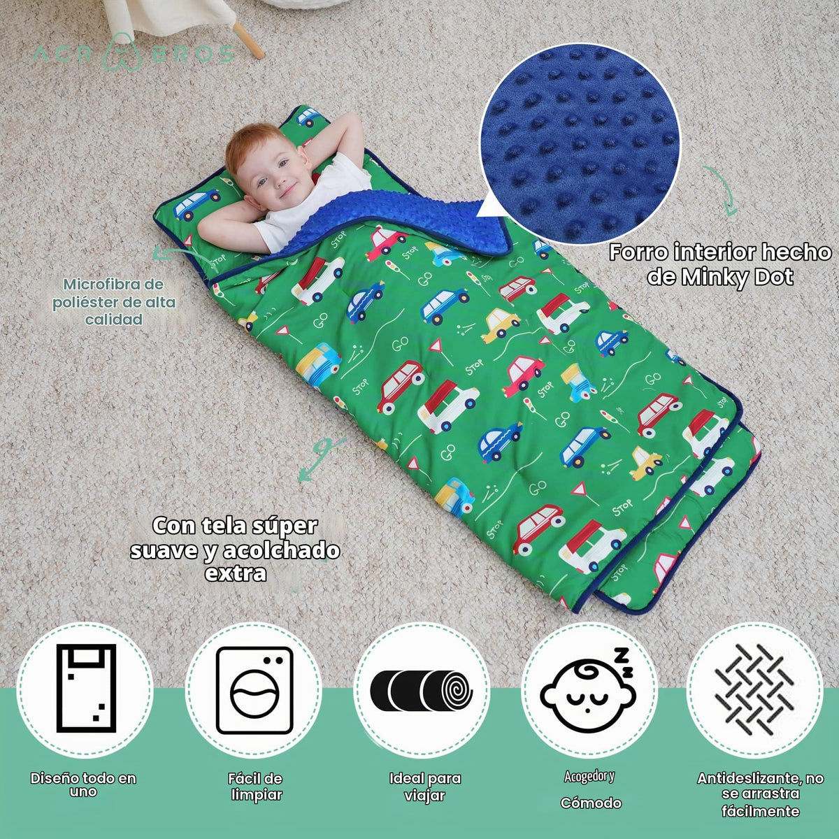 ACRABROS Tapete para siesta para niños pequeños con almohada y manta