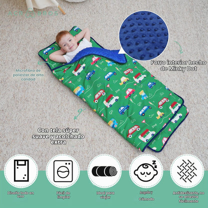 ACRABROS Tapete para siesta para niños pequeños con almohada y manta