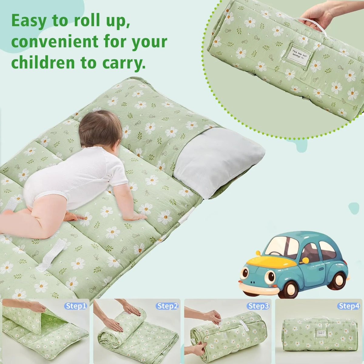 Tapete para siesta Dushow para niños pequeños con almohada
