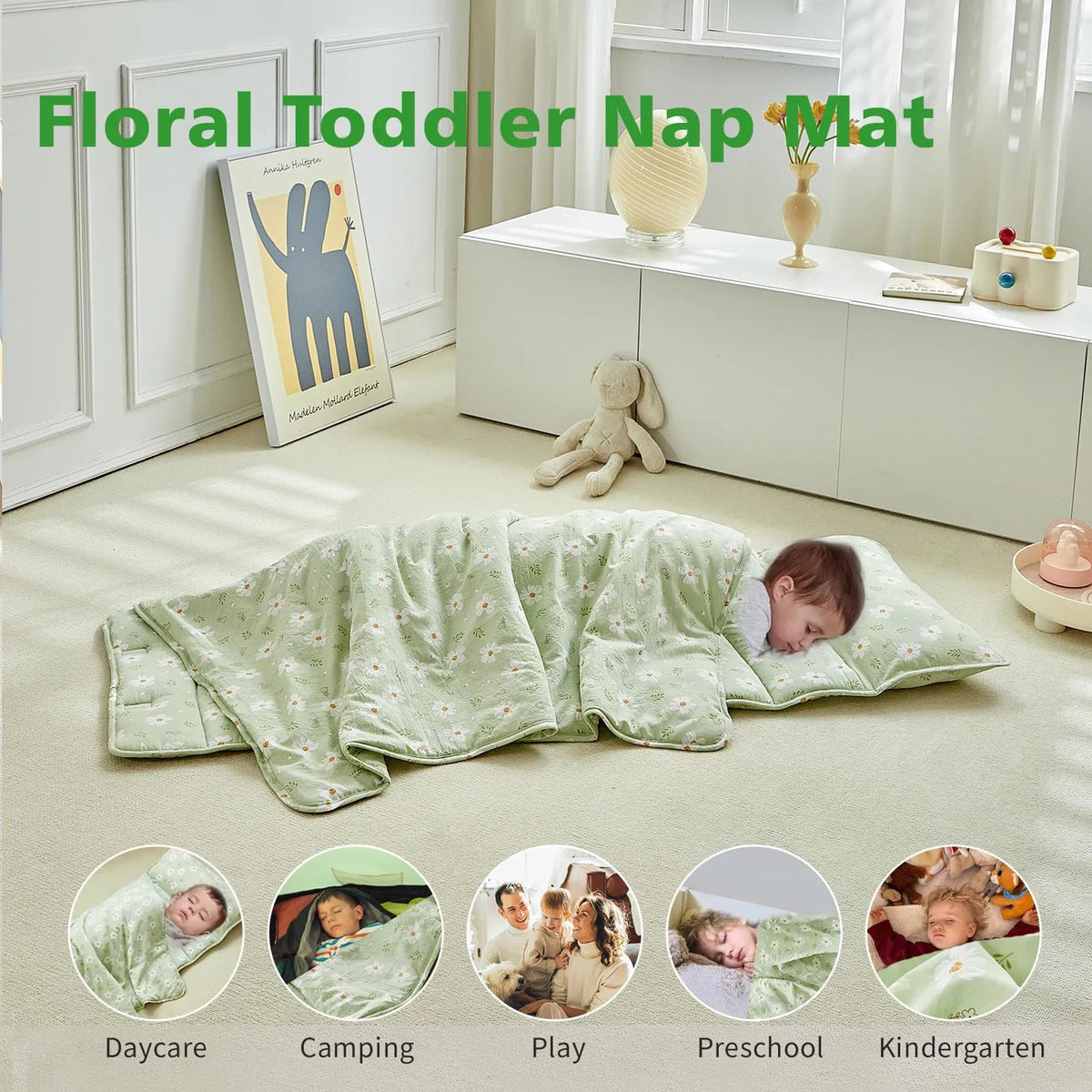 Tapete para siesta Dushow para niños pequeños con almohada