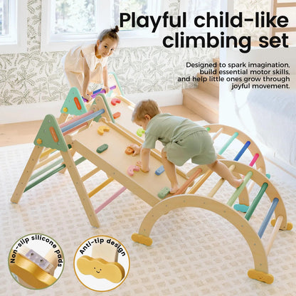 Climbing Toy Tiny Land Pikler Triangle Set W/ Ramp 7-in-1