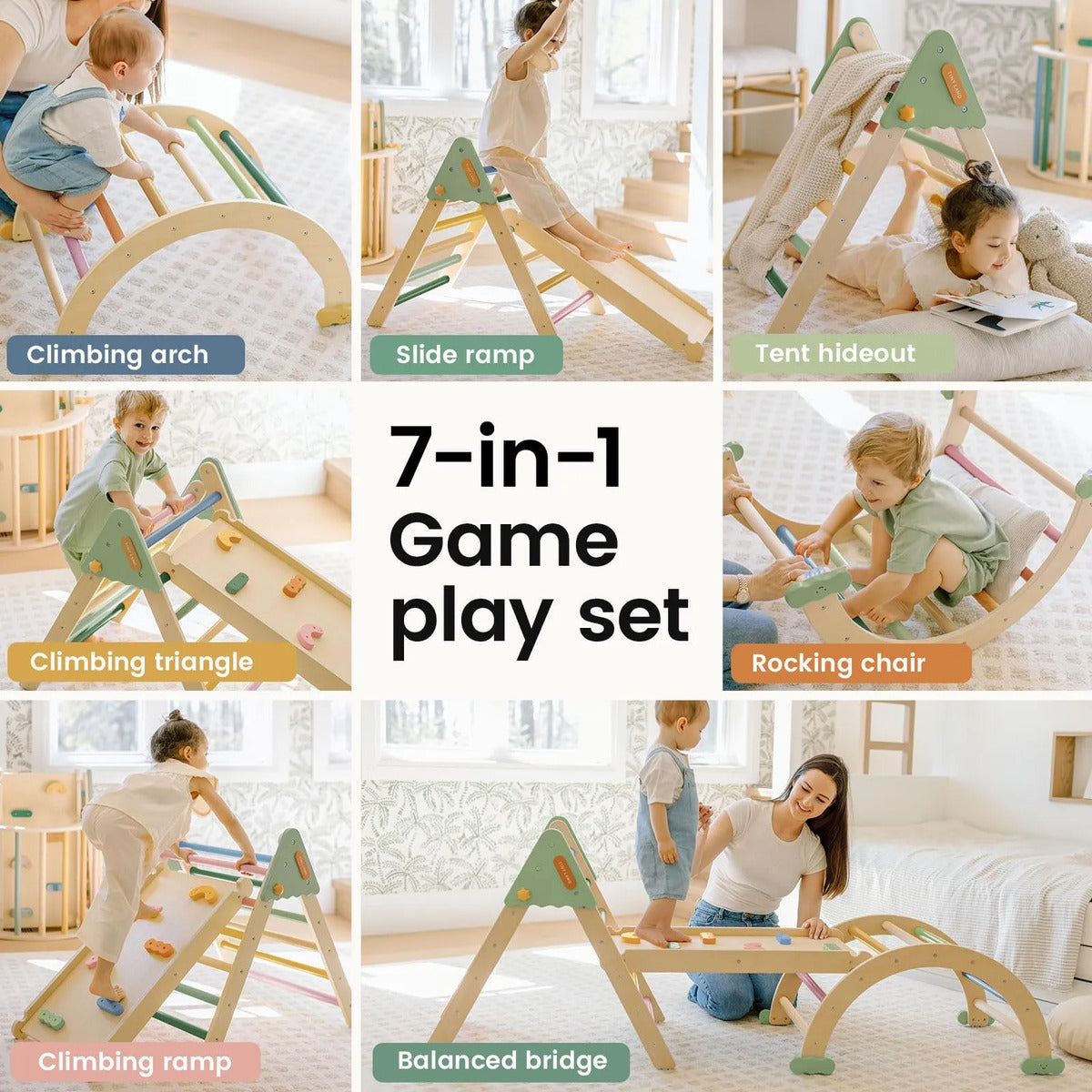Climbing Toy Tiny Land Pikler Triangle Set W/ Ramp 7-in-1