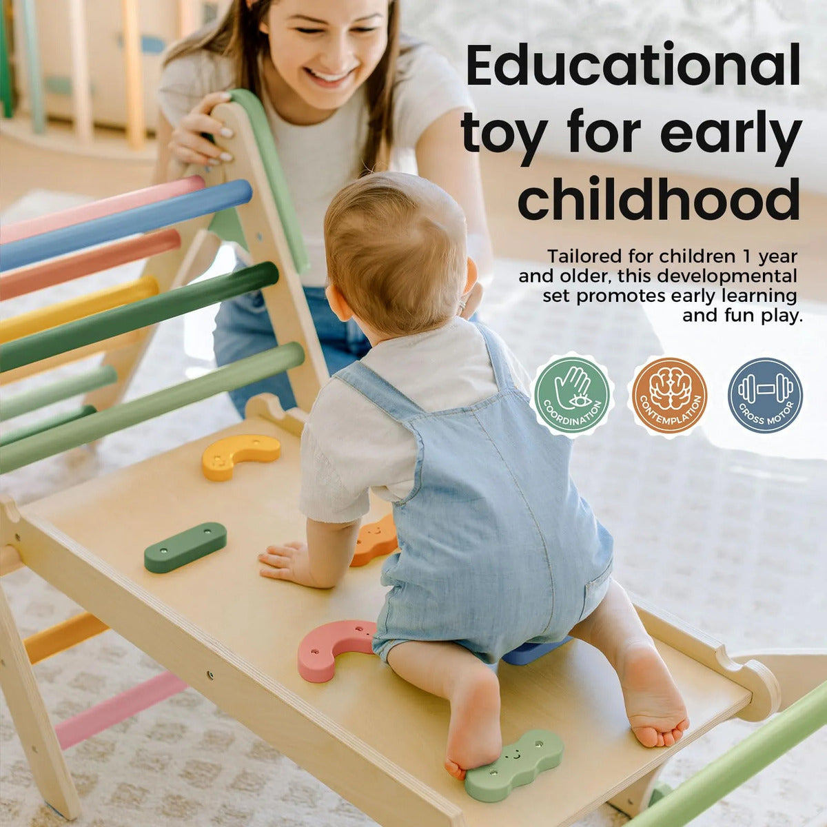 Climbing Toy Tiny Land Pikler Triangle Set W/ Ramp 7-in-1