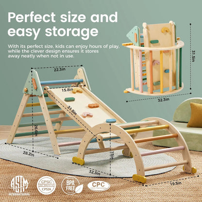 Climbing Toy Tiny Land Pikler Triangle Set W/ Ramp 7-in-1