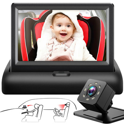 Espejo de coche para bebé con pantalla de función de visión nocturna HD de 4.3 pulgadas