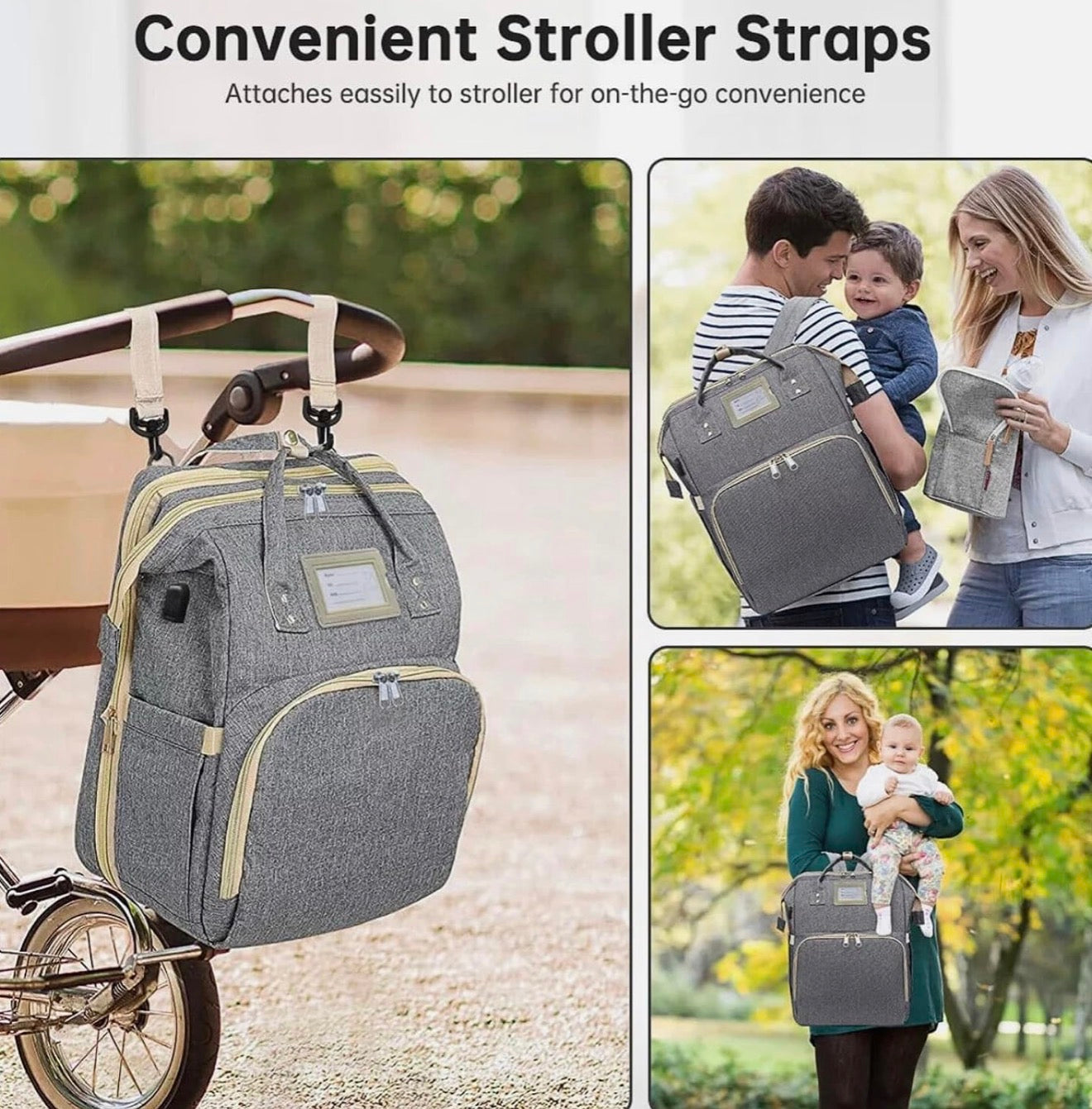 Mochila pañalera con cambiador gris