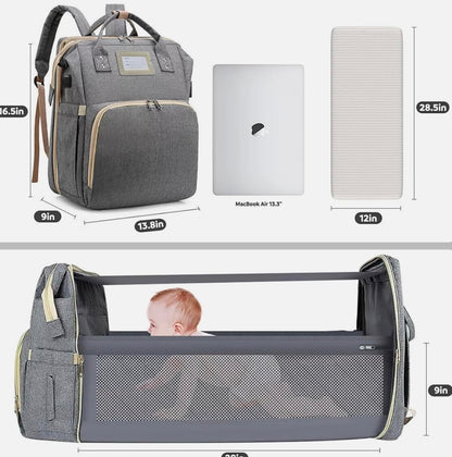 Mochila pañalera con cambiador gris