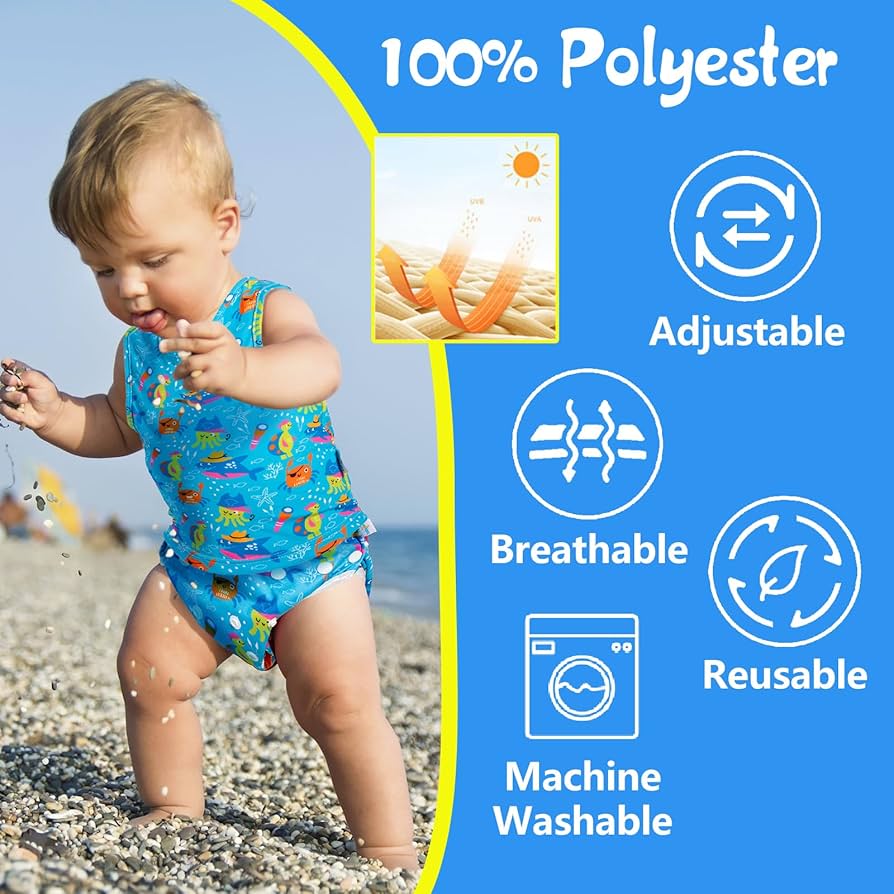 Babygoal Pañales de natación para bebé, reutilizables, ajustables, lavables, talla única