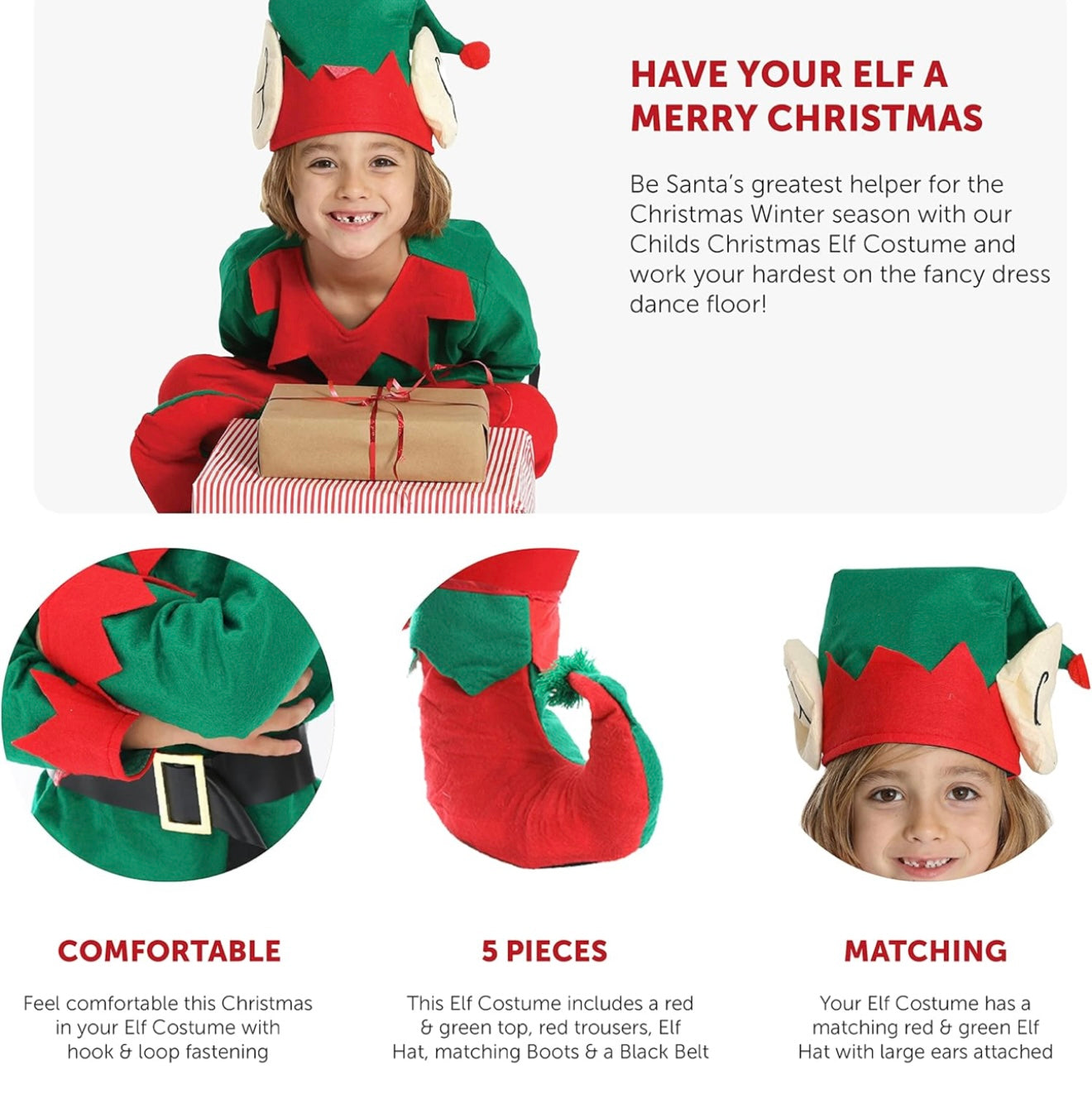 Disfraz de elfo para niños – Disfraz de elfo de Navidad, talla 4-6años