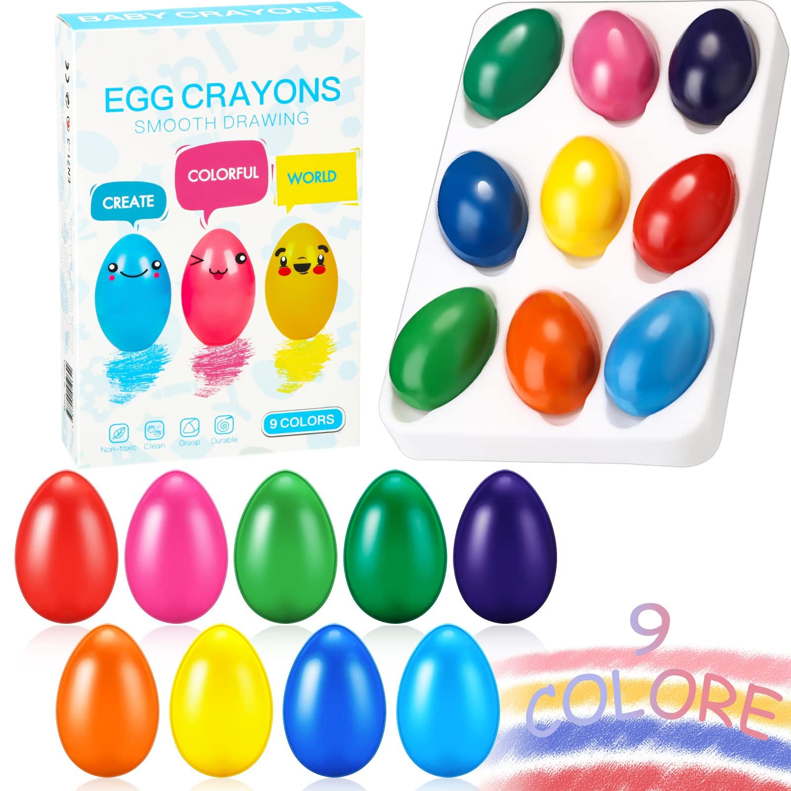 9 colores de crayones de huevo para niños de 1 a 3 años de edad