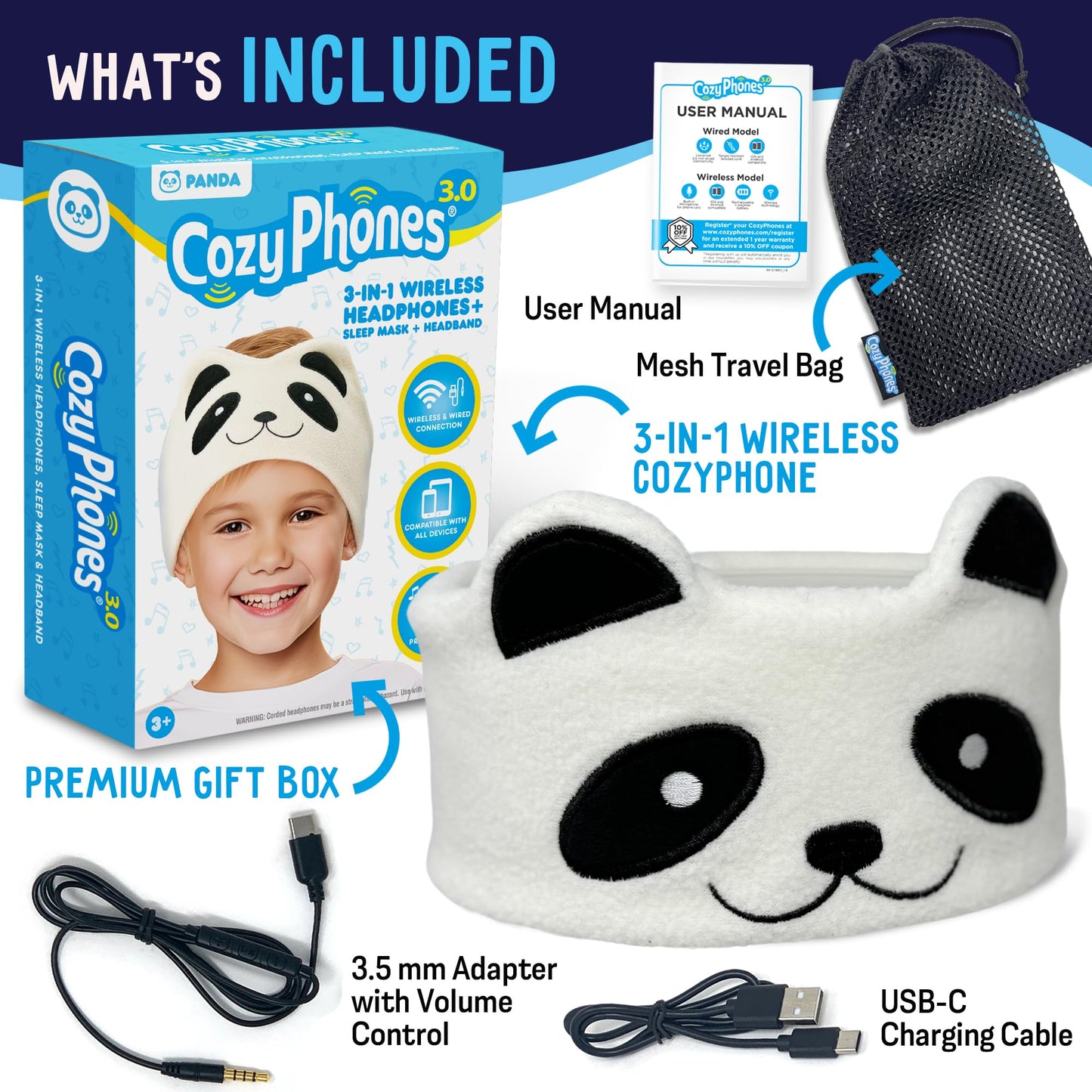 Auriculares inalámbricos para niños (Panda)