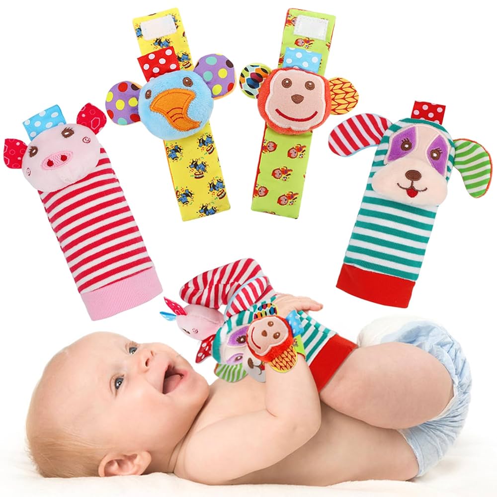 Juego de calcetines con sonajero de muñeca para bebé