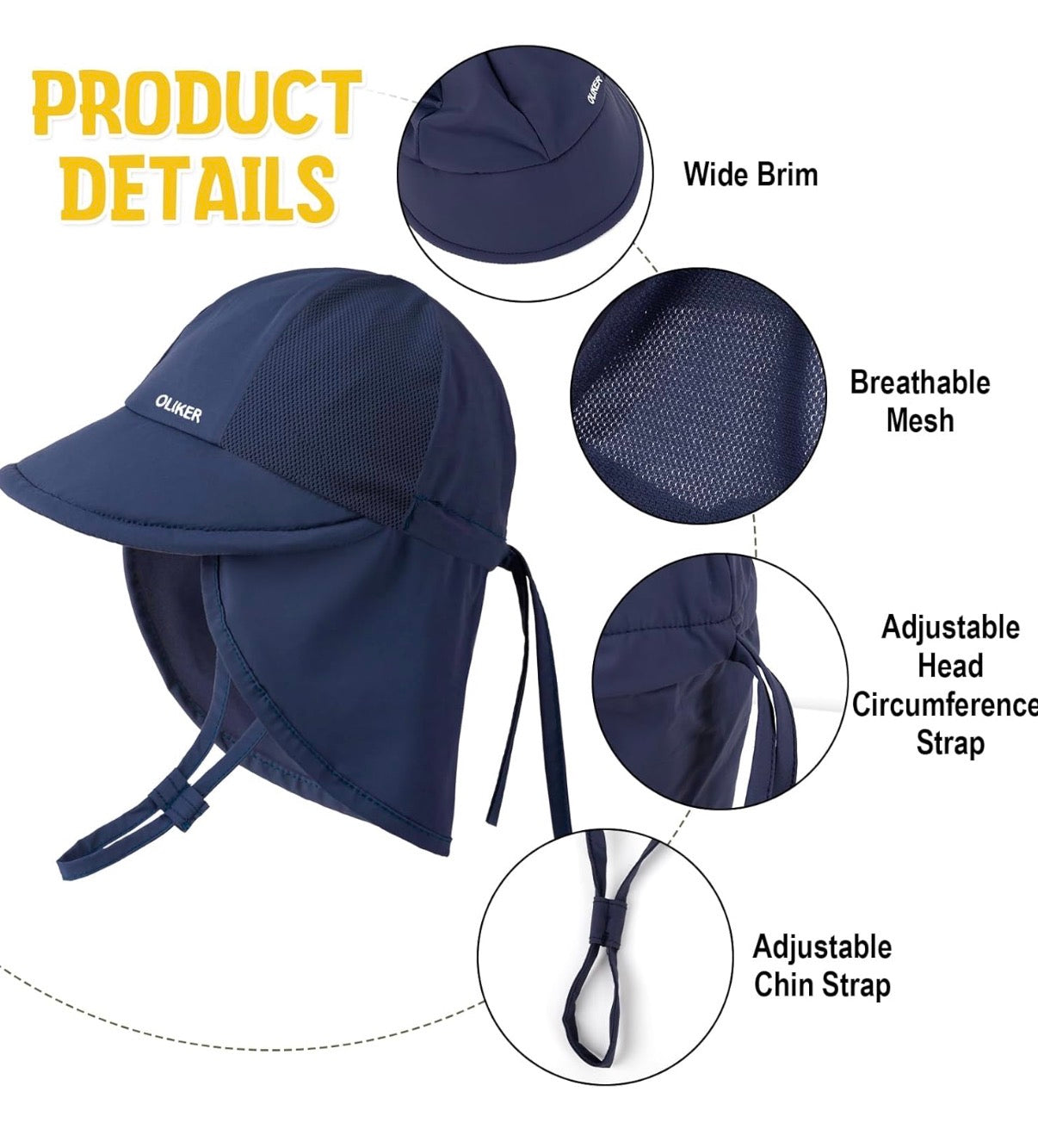 Sombrero de sol para bebé con malla transpirable, UPF 50+, 6-24 meses