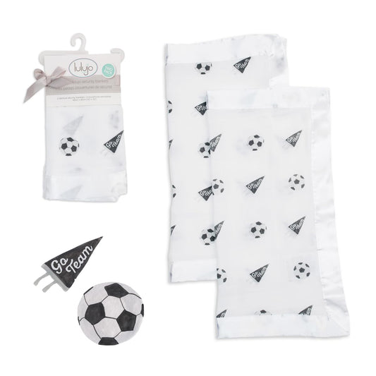 Lulujo Manta de seguridad para bebé, suave y transpirable, muselina de algodón, 16 x 16 pulgadas, fútbol