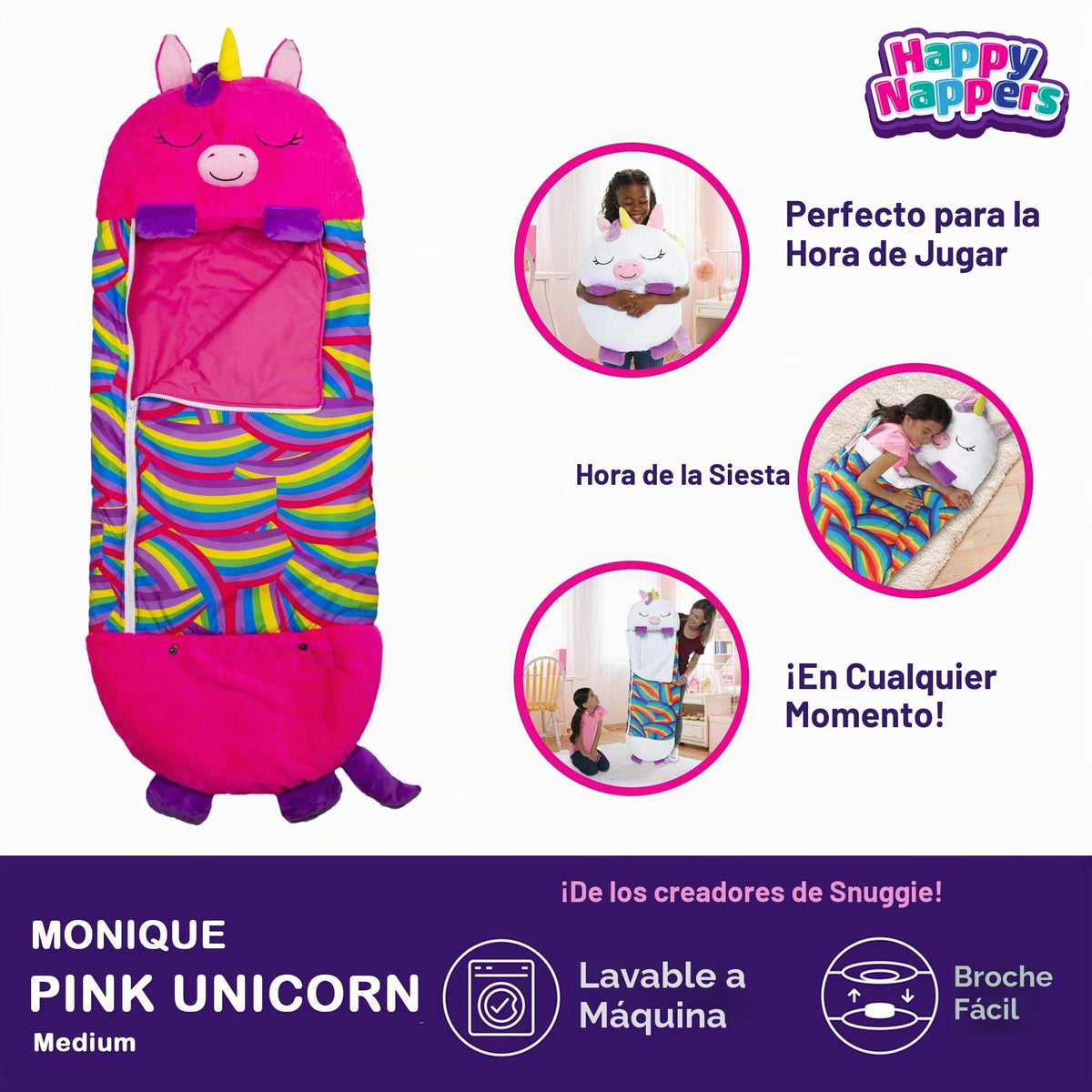 Happy Nappers Almohada 2 en 1 y saco de dormir unicornio rosa, 54x20