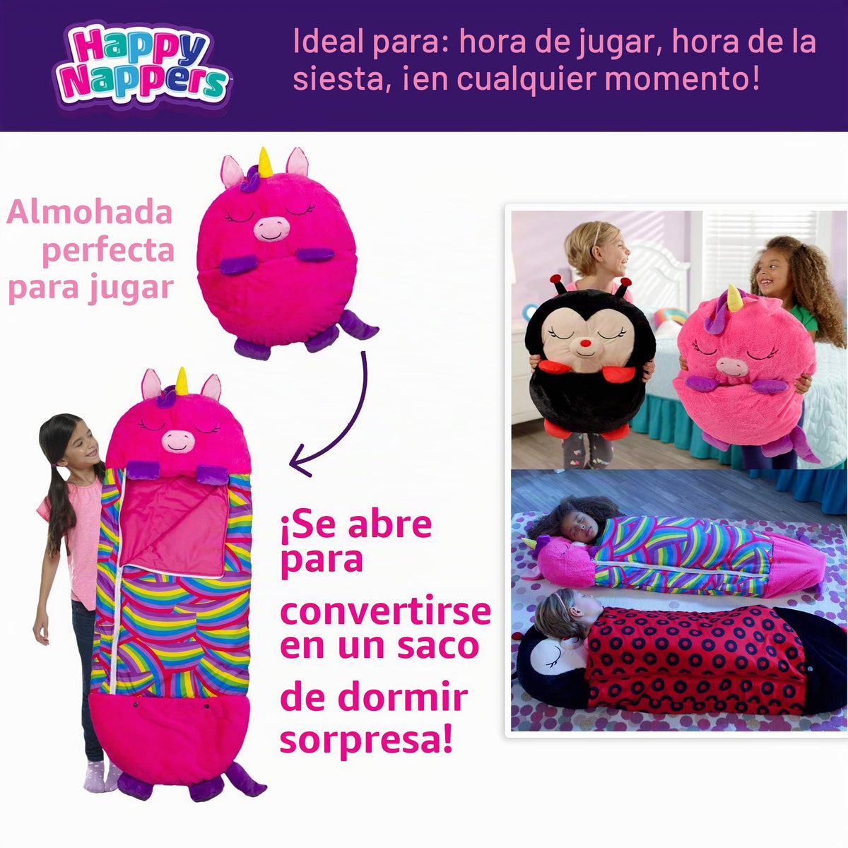 Happy Nappers Almohada 2 en 1 y saco de dormir unicornio rosa, 54x20