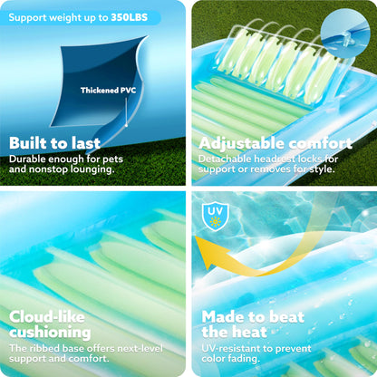 Flotador inflable para adultos, con almohada, 216 x 145 cm