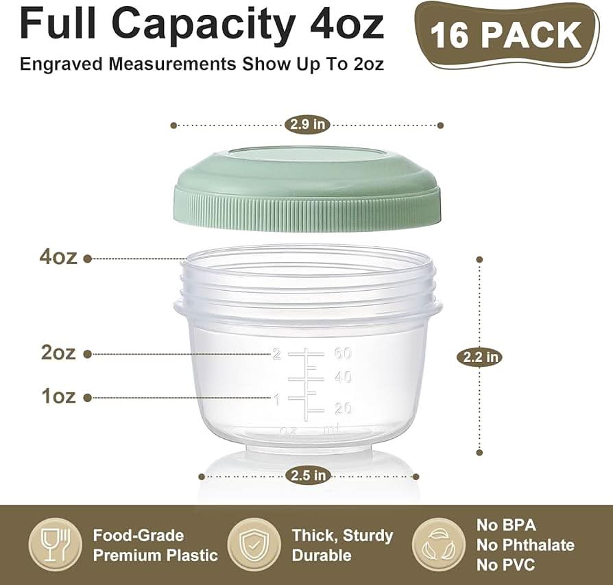 VITEVER [Paquete de 16] recipientes pequeños de 4 onzas con tapas