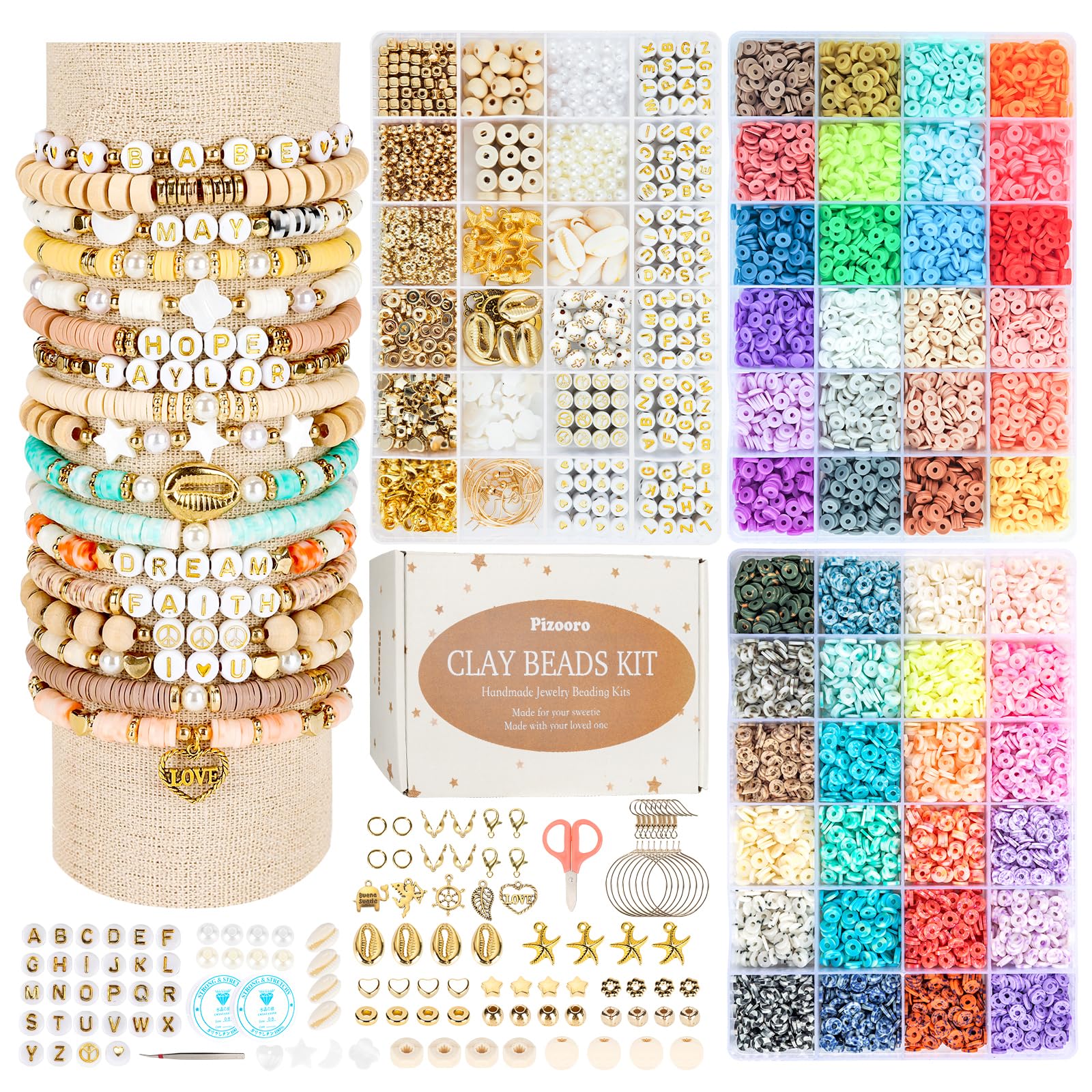 Pipigaty kit para hacer pulseras con cuentas de arcilla Pizooro (3 cajas), 10500 cuentas