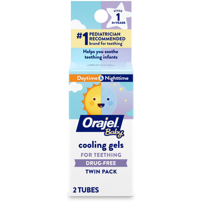 Orajel Geles refrescantes para dentición diurna y nocturna para bebés, sin medicamentos
