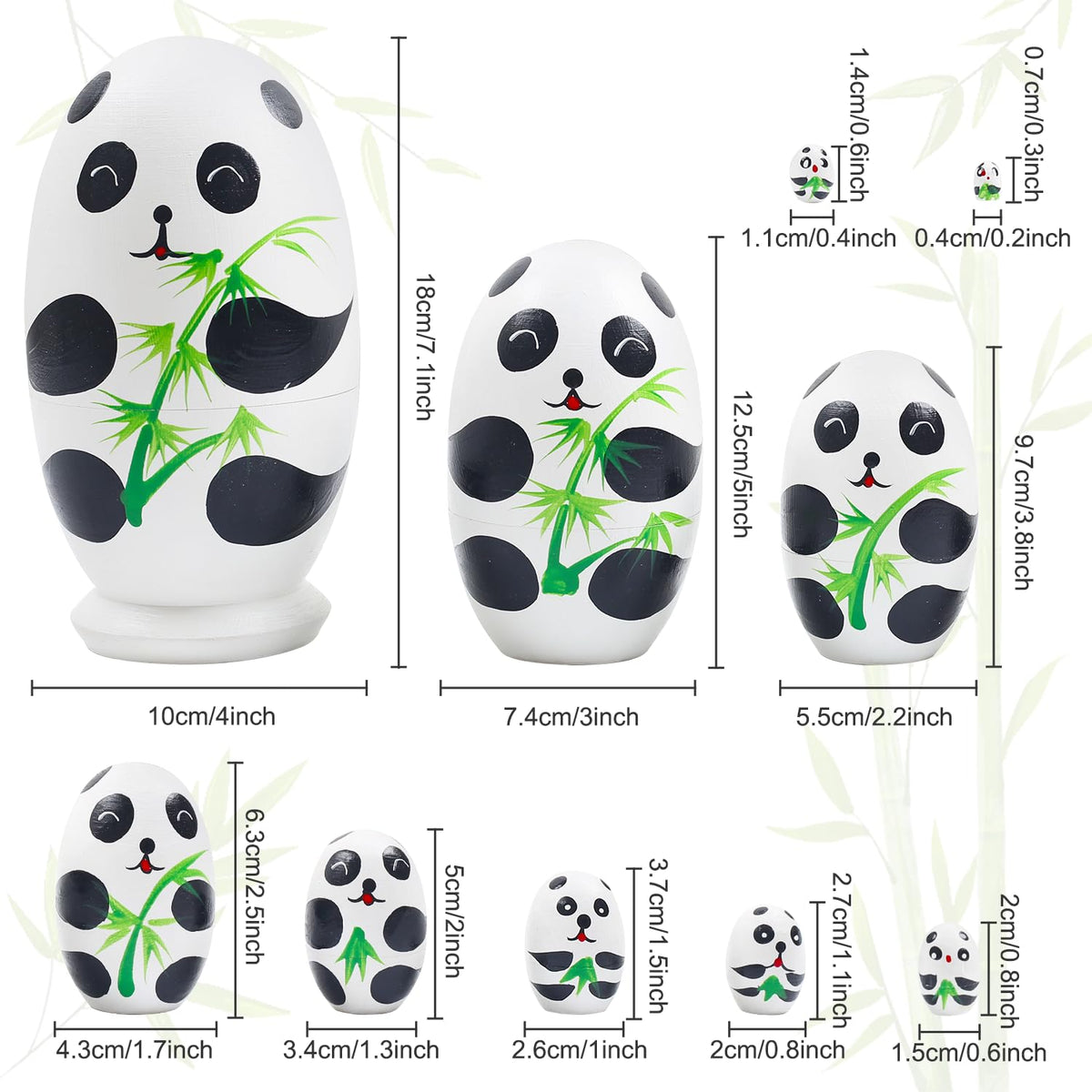 Lindas muñecas anidables de panda, osos de panda