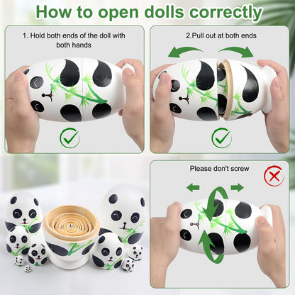 Lindas muñecas anidables de panda, osos de panda