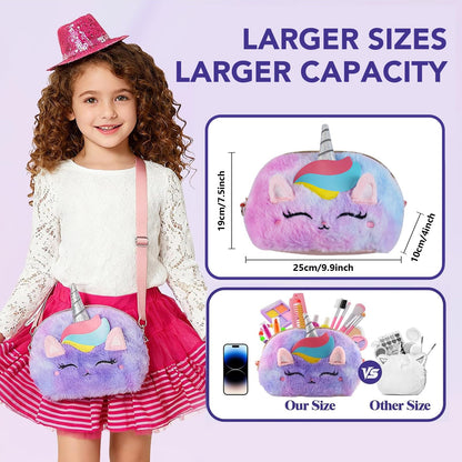 Kit de maquillaje real para niñas de 3 a 11 años, lavable, bolso de unicornio de 9 x 6 pulgadas
