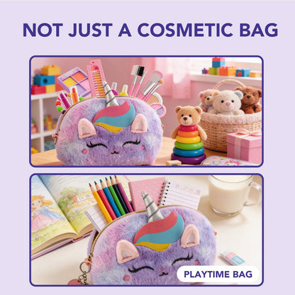 Kit de maquillaje real para niñas de 3 a 11 años, lavable, bolso de unicornio de 9 x 6 pulgadas