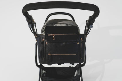 Organizador de cuero vegano prémium para cochecito, mini bolsa de pañales