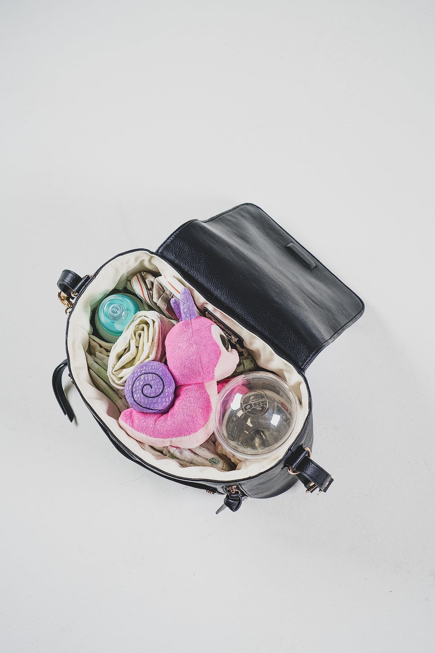 Organizador de cuero vegano prémium para cochecito, mini bolsa de pañales