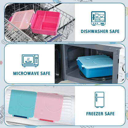 Caja Bento aislada para niños, contenedor de almuerzo a prueba de fugas de 8 onzas, 4 compartimentos