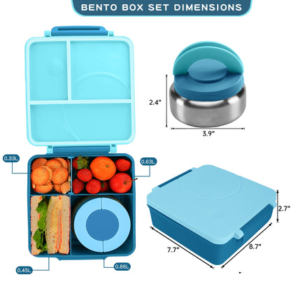 Caja Bento aislada para niños, contenedor de almuerzo a prueba de fugas de 8 onzas, 4 compartimentos