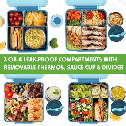 Caja Bento aislada para niños, contenedor de almuerzo a prueba de fugas de 8 onzas, 4 compartimentos