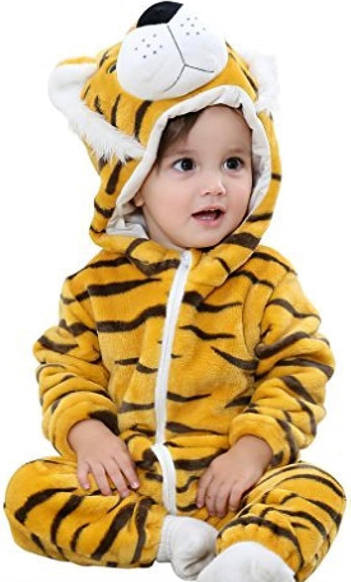 Mameluco estilo tigre, con capucha, de franela. 2,5 años a 3.5 años